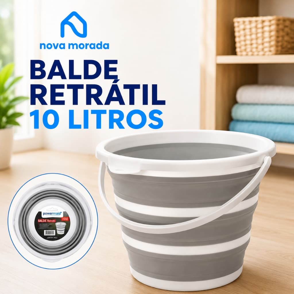Balde Retrátil Silicone 10L Dobrável Multiuso Portátil Com Alça Limpeza Lavanderia Camping