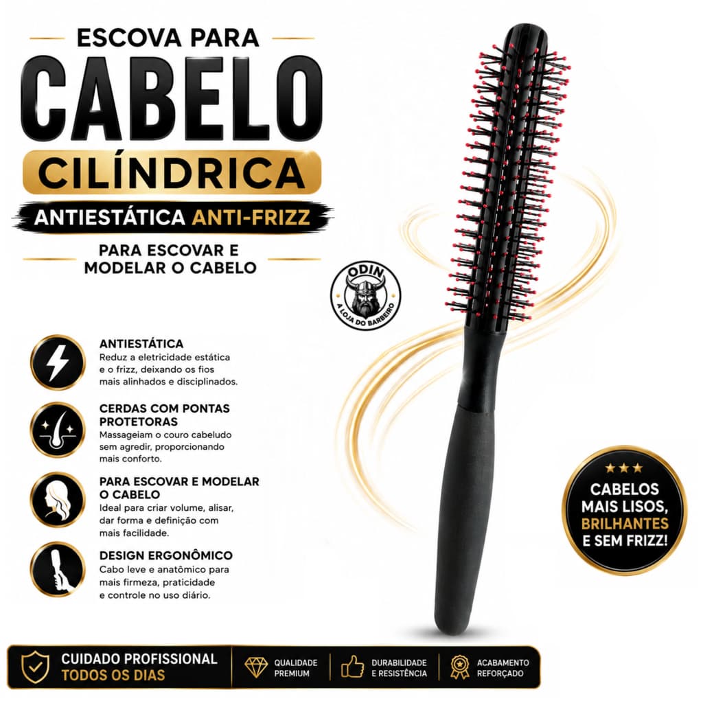 Escova Para Cabelo Antiestática Escova Cilíndrica Anti-Frizz Escova de Cabelo