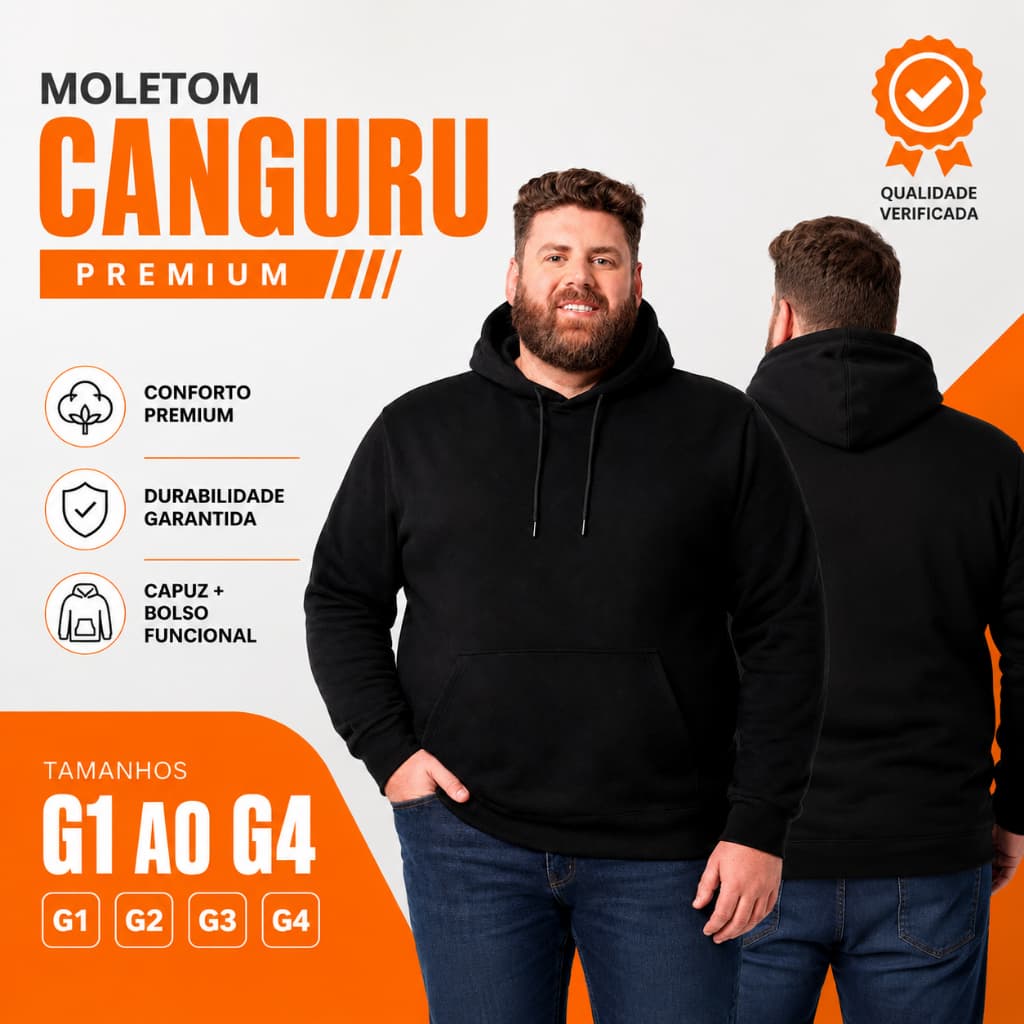 Blusa Moletom Canguru Masculino Plus Size Liso Extra Grande Casaco Frio Grosso Flanelado Capuz G1 G2