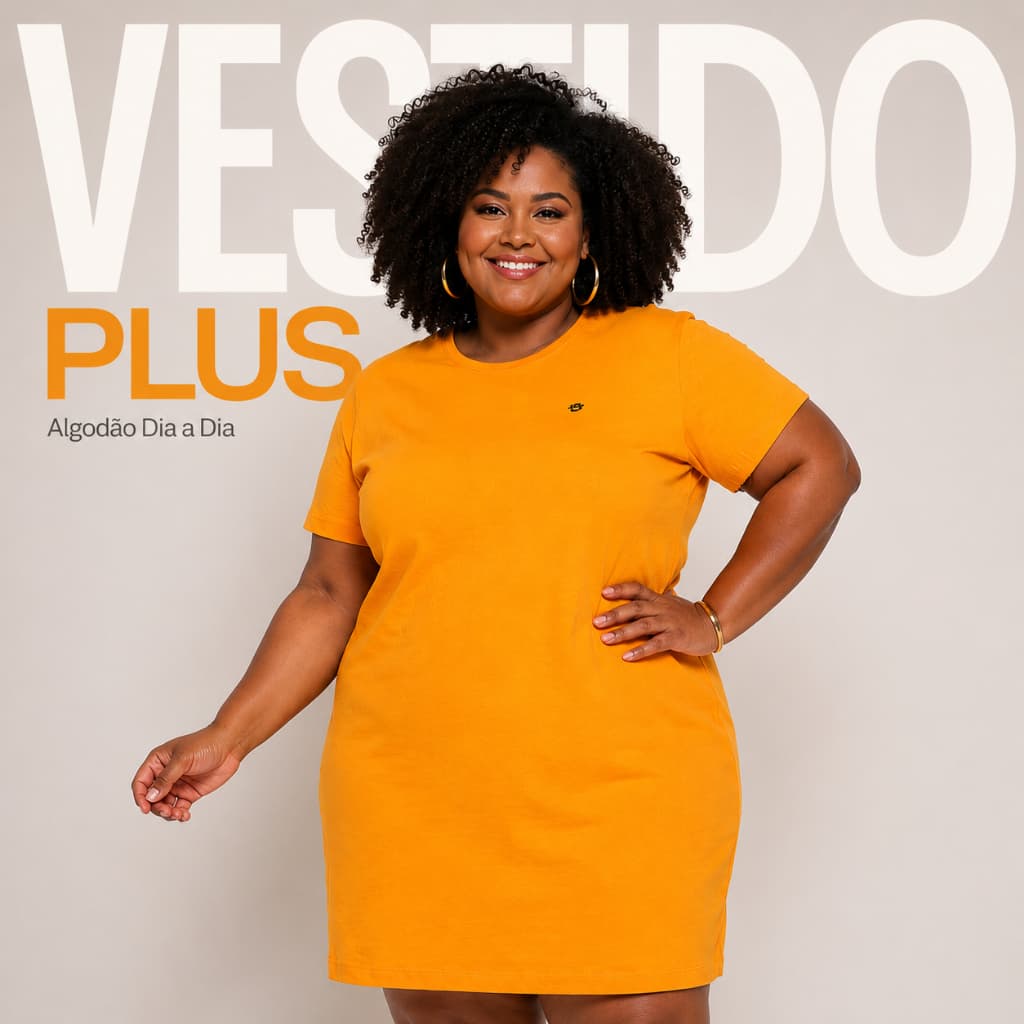 Vestido Plus Size Básico Blusão Algodão Camisetão Soltinho Confortável