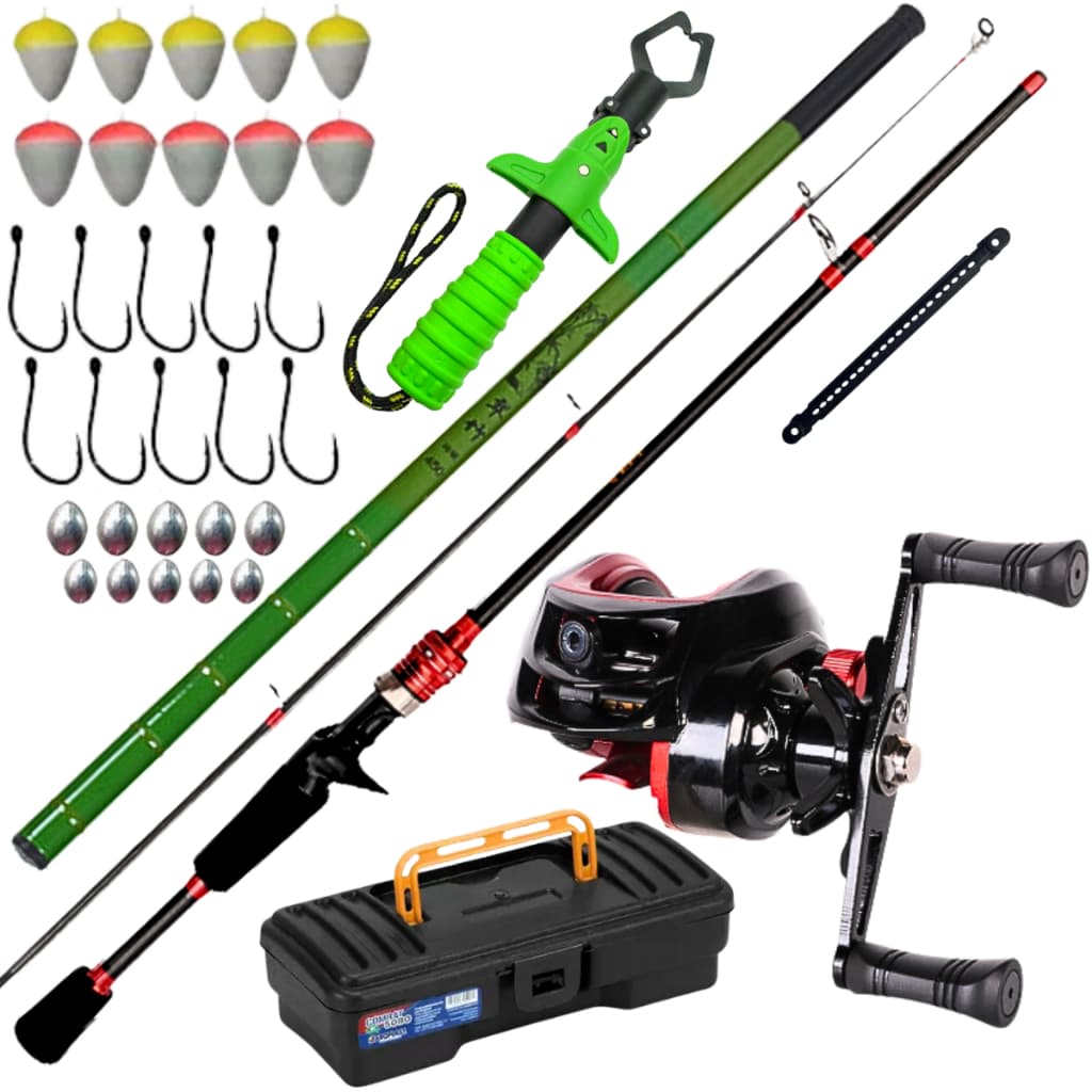 Carretilha De Pesca Anti Cabeleira Drag 10kg Vara Mão 3,60 Fibra de Carbono Isca Artificial Kit