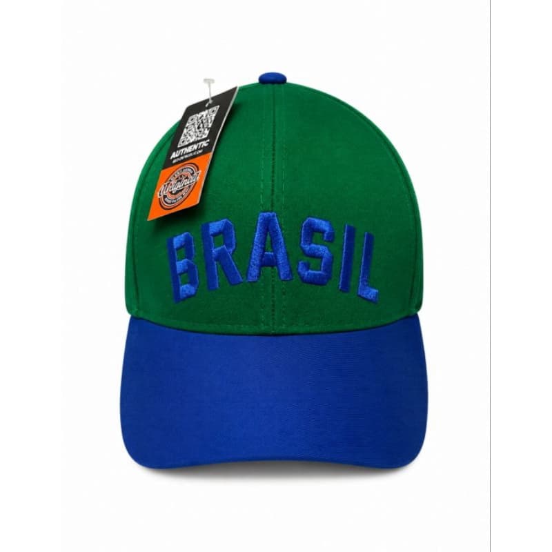 Boné Brasil Ajustável Unissex Copa Do Mundo Bordado 100 % Algodão Verde E Azul