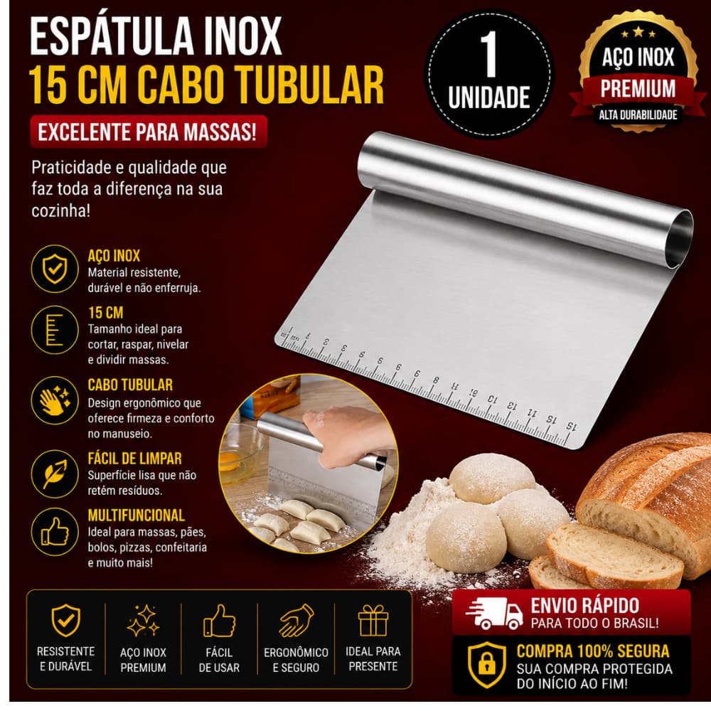 1 Un Espátula Inox 15 cm Cabo Tubular para  Cozinha  Linha D Casa Excelente para Massas