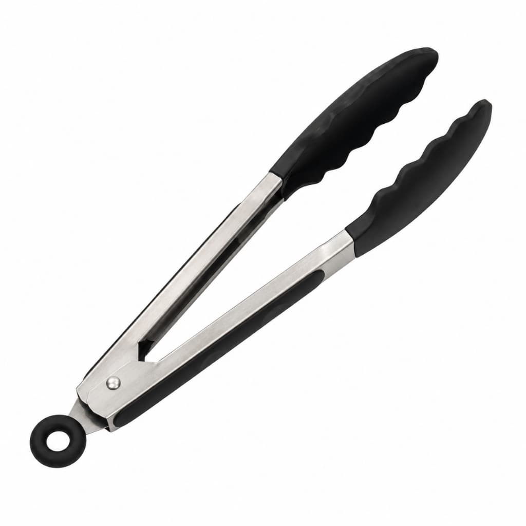 Pegador De Silicone Preto 27,5cm Cabo Inox
