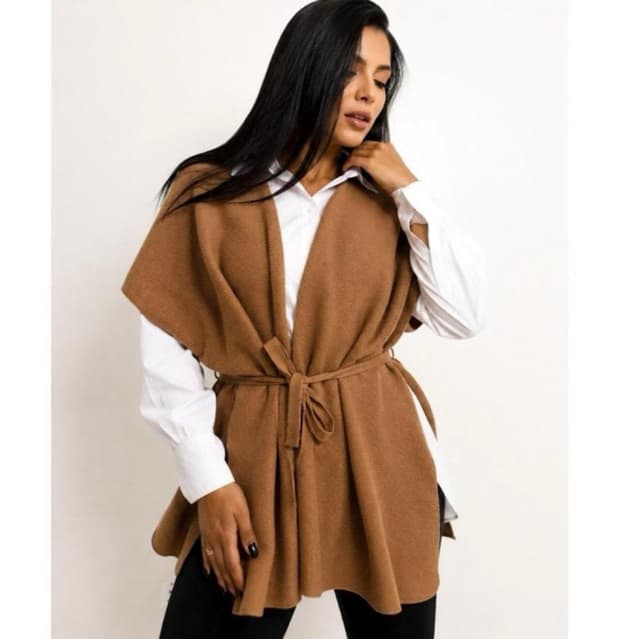 Cardigan aberto Capa Xale ajustável Blusa Feminina elegante com cinto Tricot Manga Longa Inverno estilosa Liso