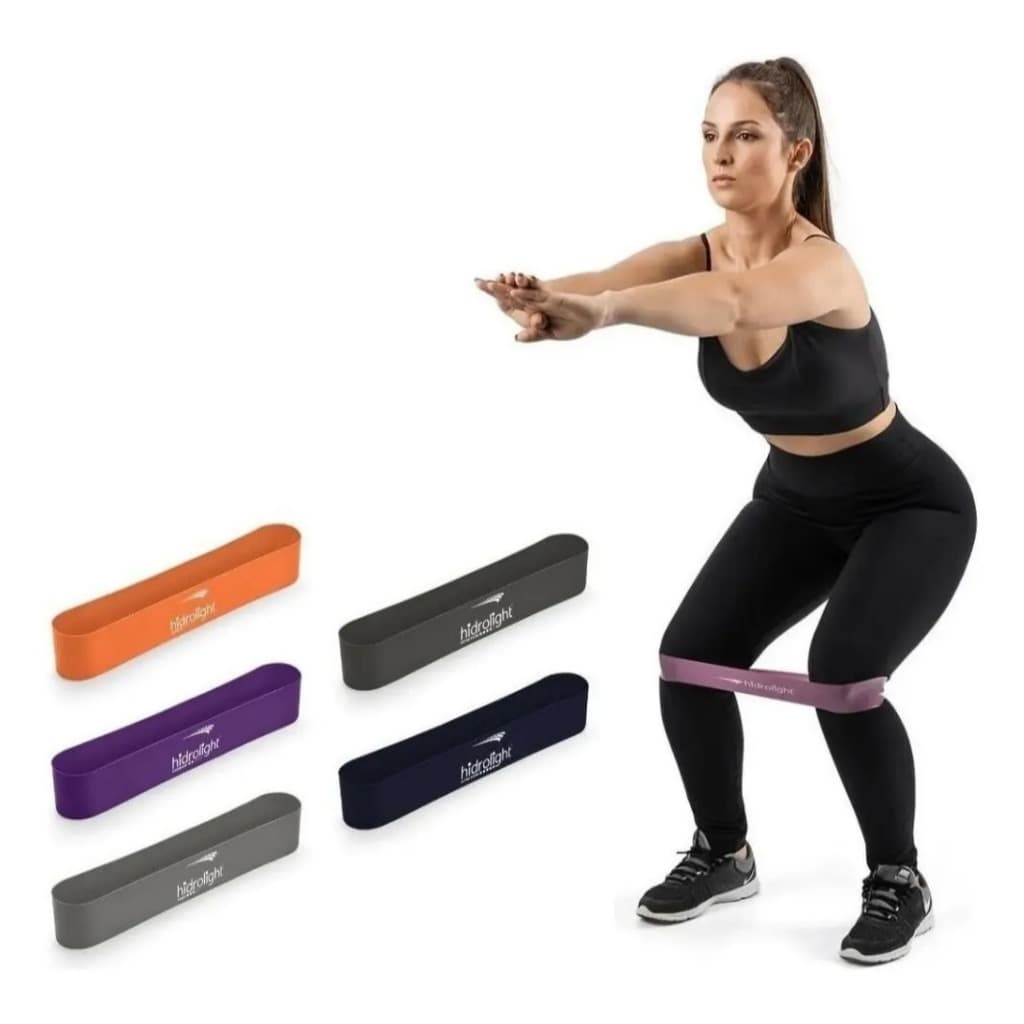 Mini Band Kit 5 Peças FL72 Faixa Elastica Treino Academia Pilates Yoga Hidrolight