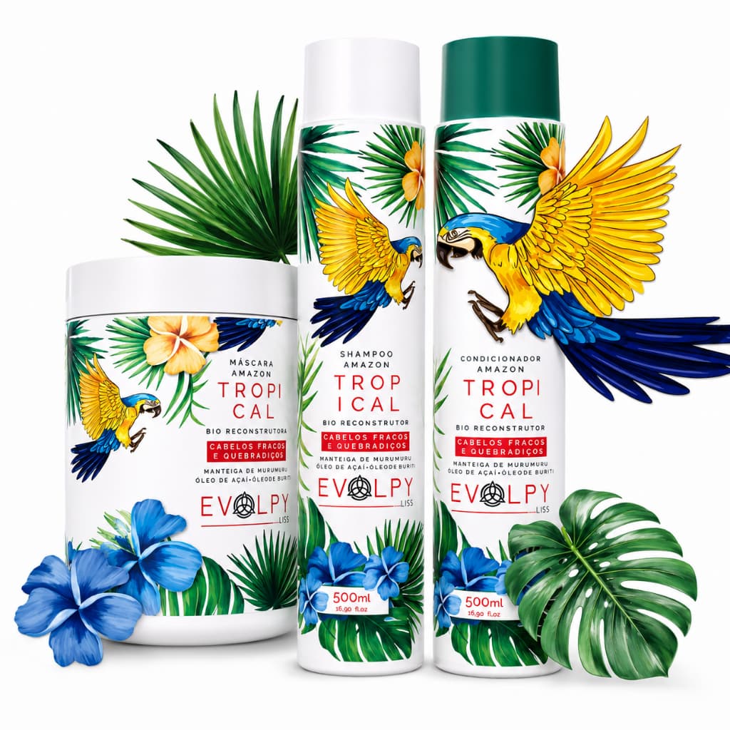 Kit Bio Reconstrução Tropical Amazon Evolpy Liss Reconstrução Capilar Hidratação Antifrizz