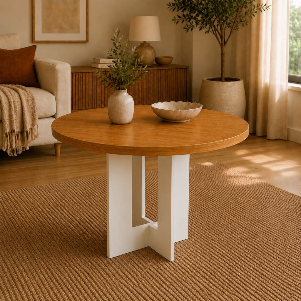 Mesa de Centro Redonda 60cm em MDF Moderna Decorativa para Sala de Estar