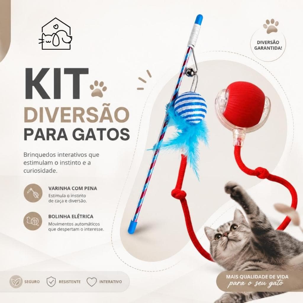 Brinquedo Interativo Para Gatos Varinha E Bola Automática