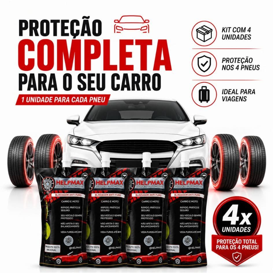 Kit 4 Vacina Selante Pneu Anti Furo Preventivo - Veda Furos e Micro Vazamentos - Proteção Imediata