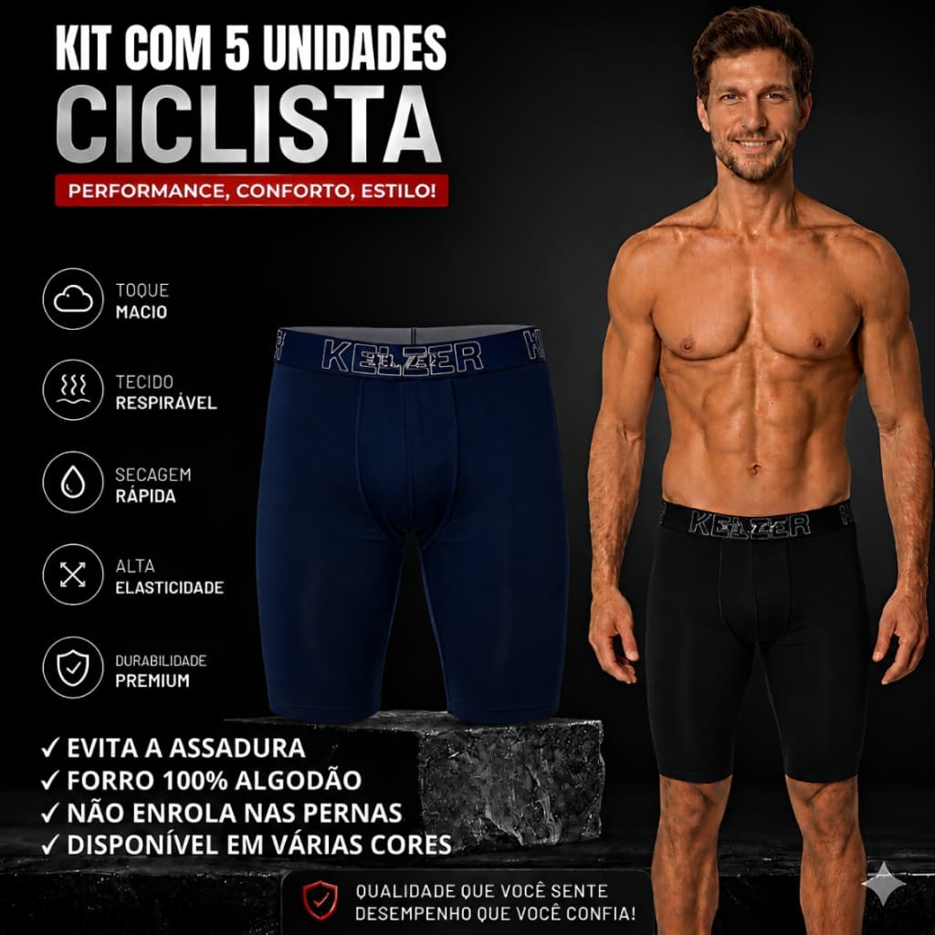 Kit 3 ou 5 Cueca Boxer Long Leg Ciclista Microfibra Masculina Perna Longa Não Enrola Adulto