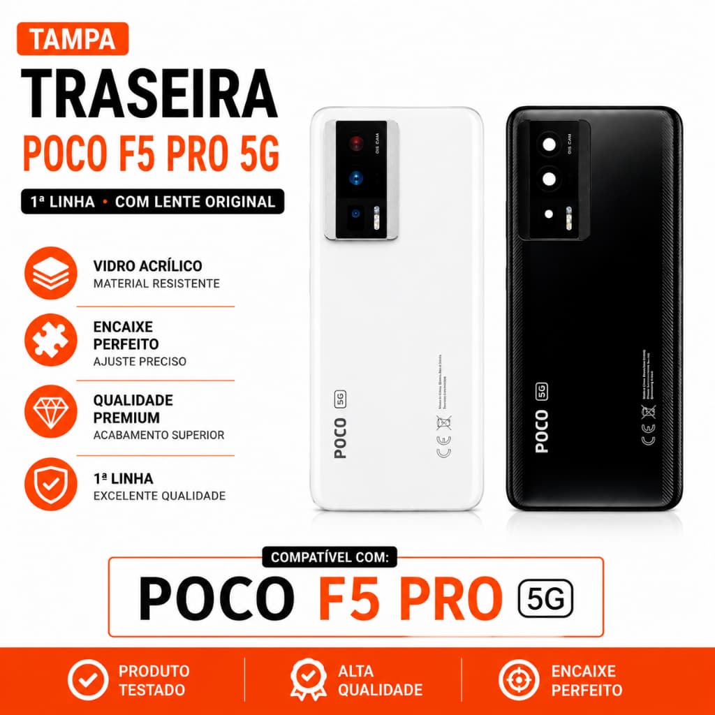 Tampa Traseira Poco F5 Pro 5G Com Vidro da Câmera c/ Logo CE 1°Linha Premium Carcaça C/ Lente