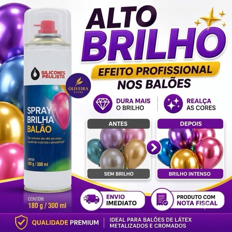 Kit Spray Brilha Balão de Ar Bexiga de Festas e Buffet Decoração