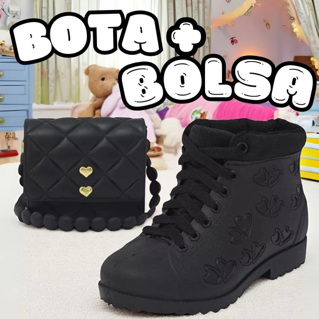 Kit Botinha Infantil Menina e Bolsinha Lançamento Confortavel Galocha Bota 26 ao 33 Dia a Dia