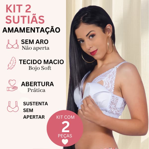 Sutiã Amamentação Kit 2  Com Bojo Sem Aro Maternidade Pós Parto Confortável Renda Microfibra Enxoval