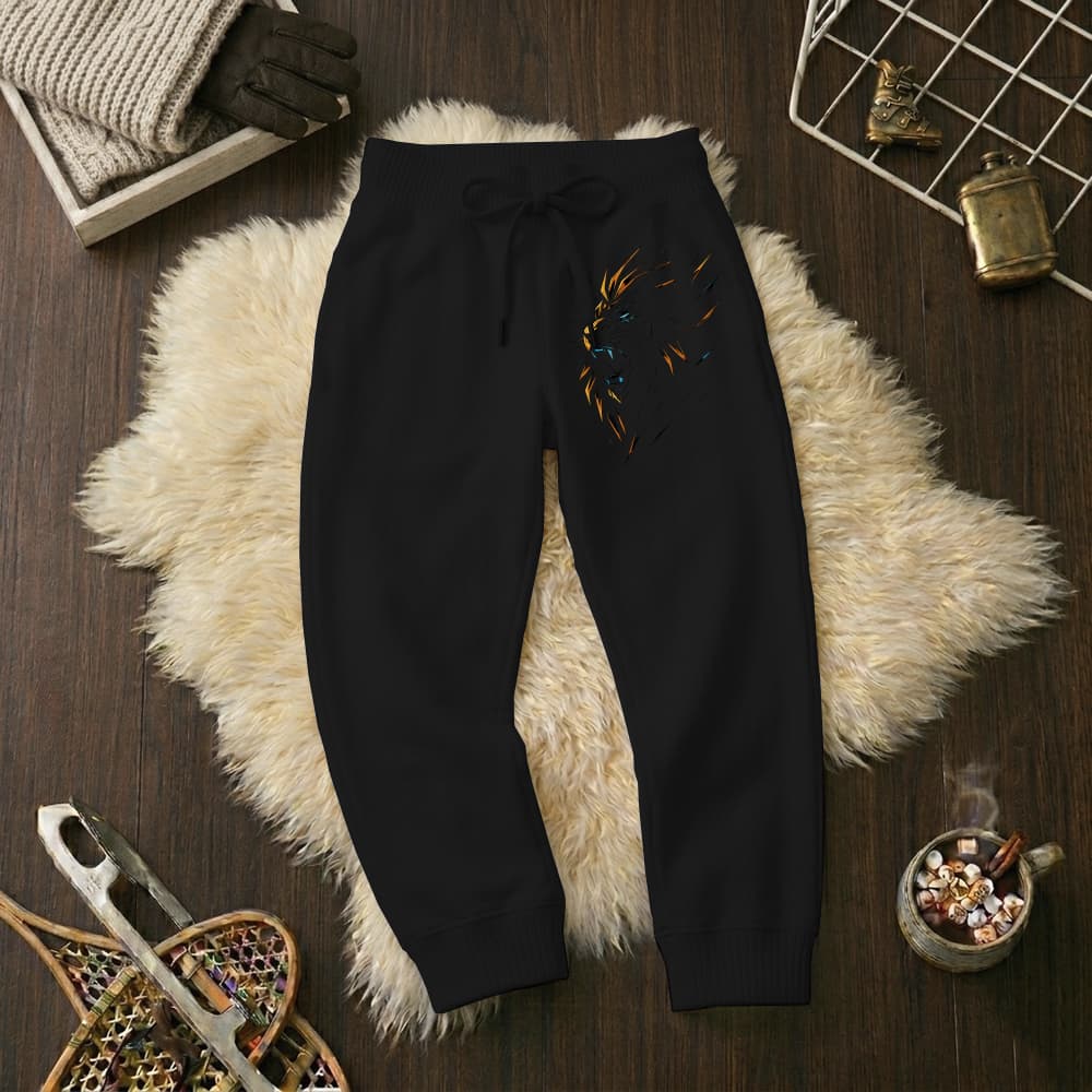 Calças Infantil Jogger Moletom Estampada Leão Riscado Punho Flanelado Wide Leg Tamanho 6 16