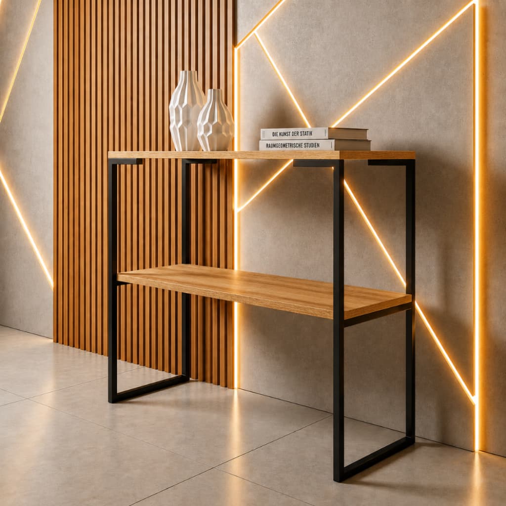 Mesa Aparador Estilo Industrial Para Sala De Estar E Hall 2 Prateleiras