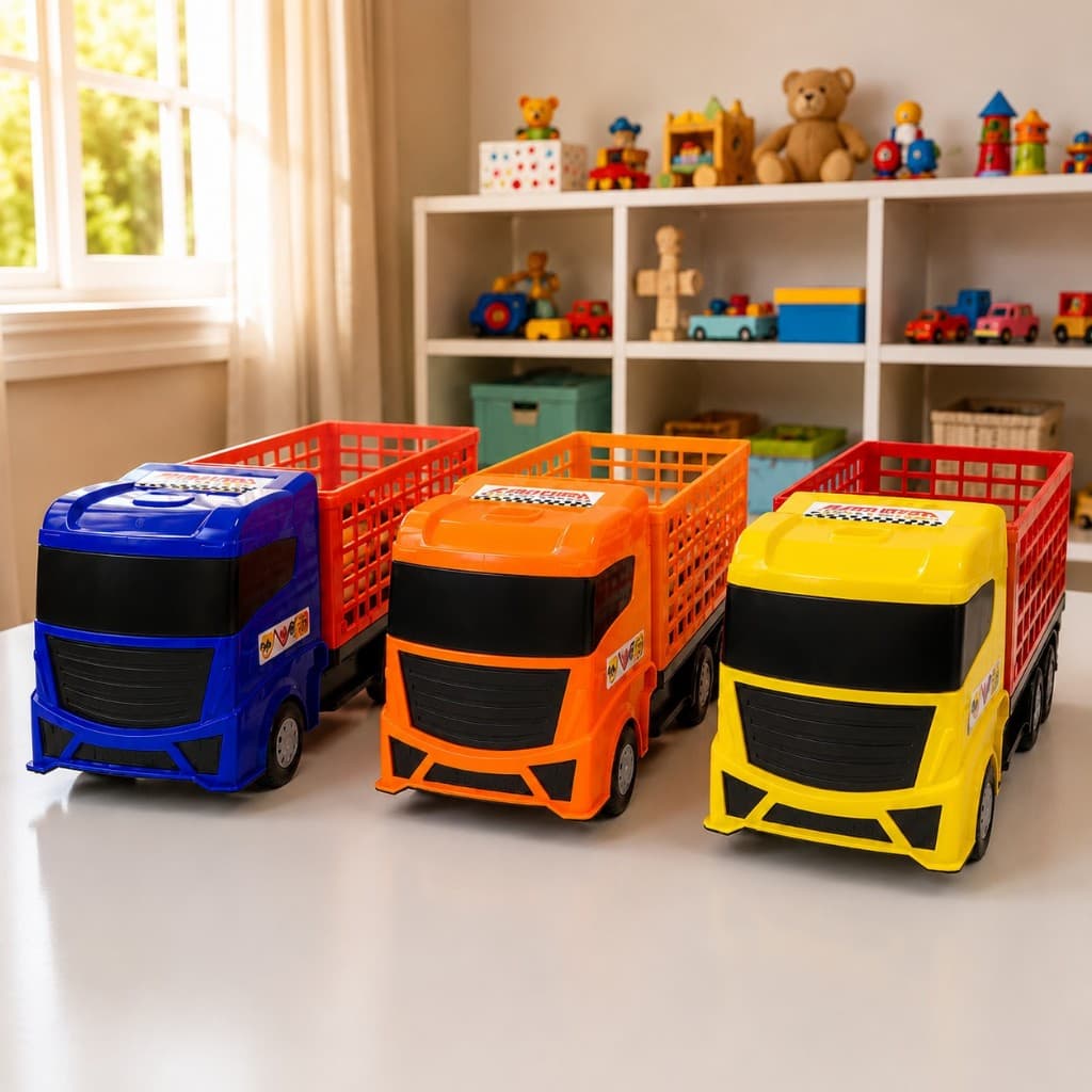 Brinquedo Caminhão Grande Com 4 Animais Boi Cavalo Rodas Livres