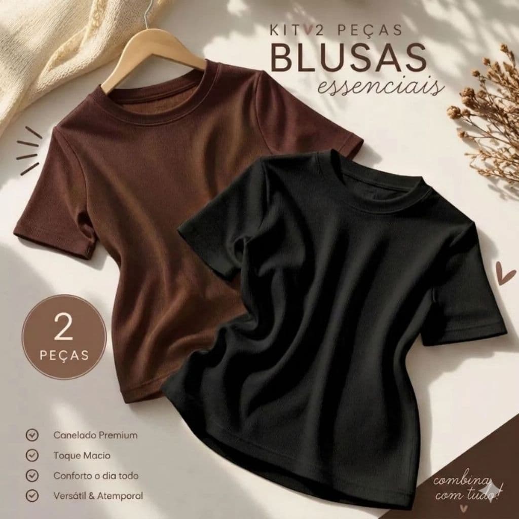 Kit 2 Blusinha Plus Size  Evangelica Manga Curta Ribana Camiseta T Shirt  Blusa Básica P005
