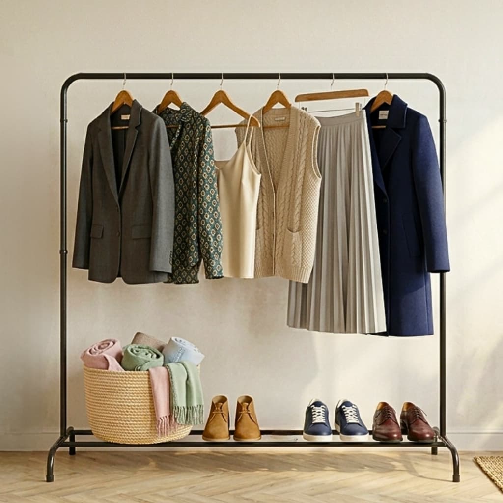 Arara Quarto Roupas Cabideiro Sapateira de Chão Resistente Moderno Loja Preto de Metal Desmontável