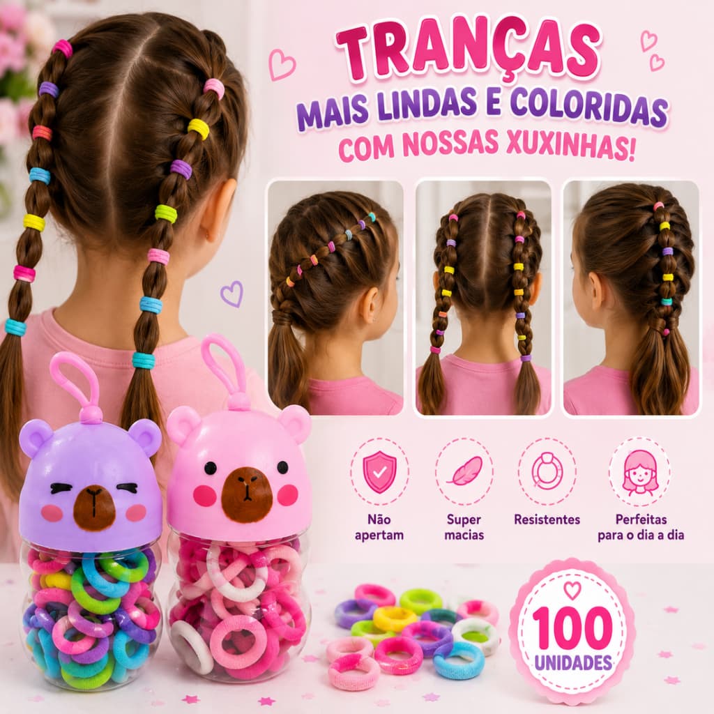 100 Xuxinhas Infantil Coloridas Sortidas Elástico de Cabelo Mini Rabicó Macio Meninas