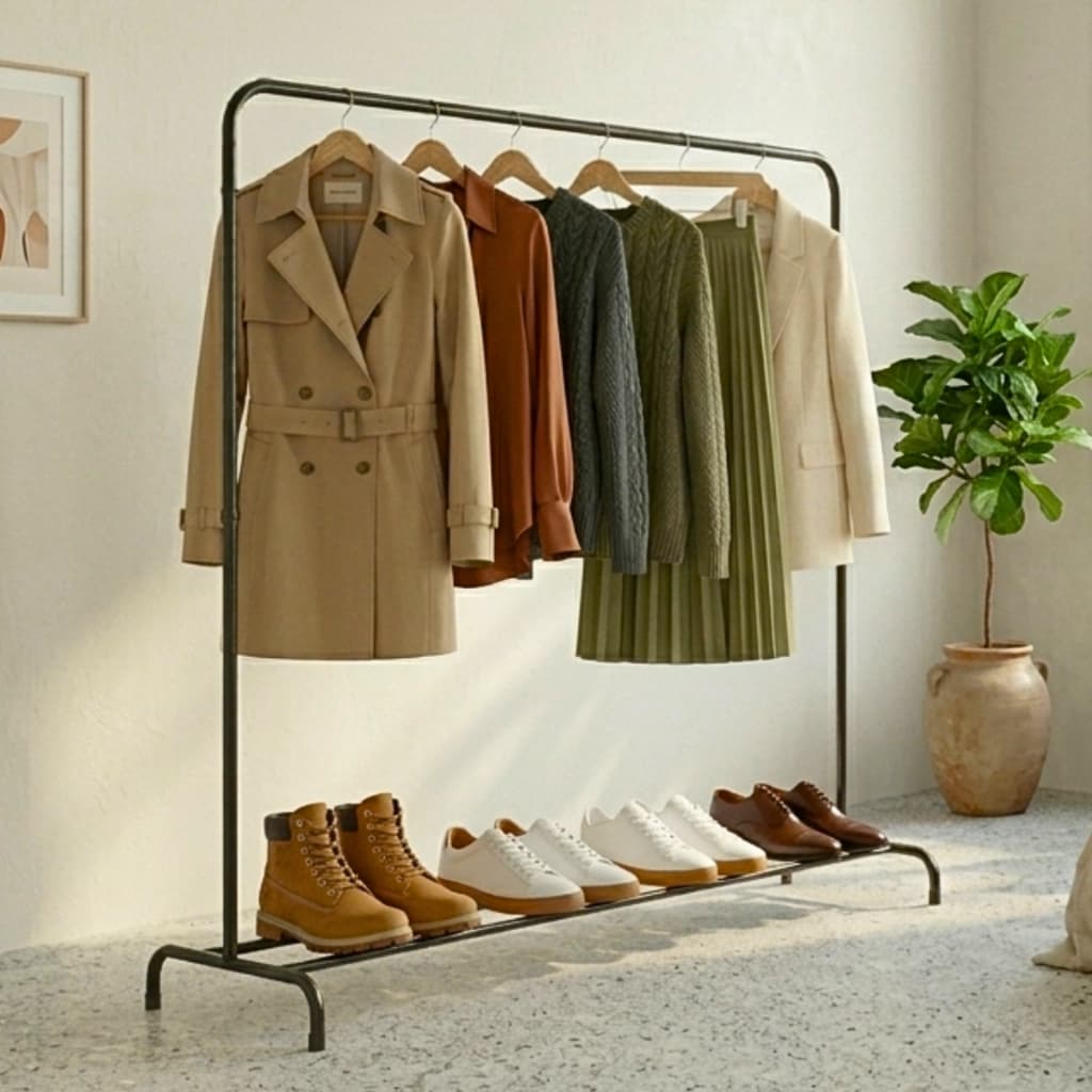 Cabideiro Prateleira Porta Roupa e Sapato Guarda Roupas Organizador para Casa de Metal Funcional