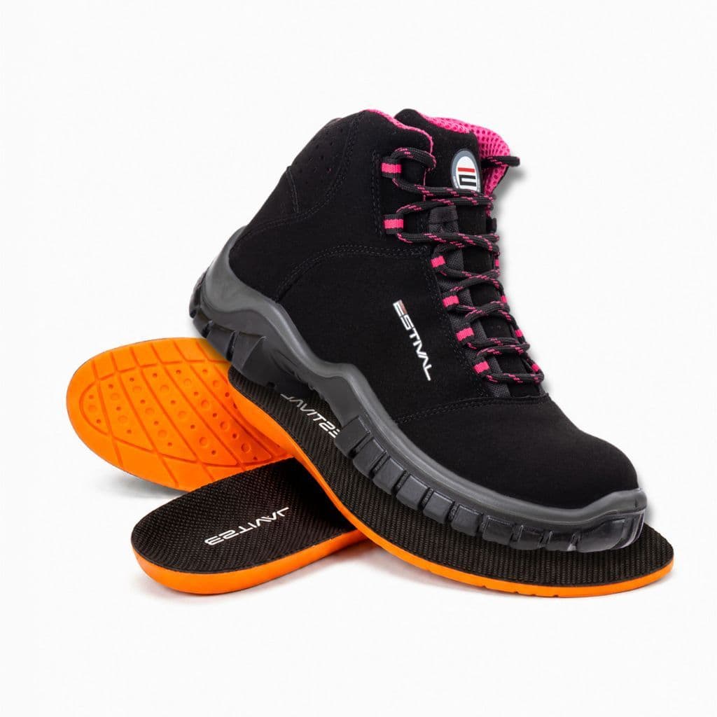 Bota de Segurança em Microfibra Preto e Rosa Estival - Brinde Palmilha PU - PVC CA 44558