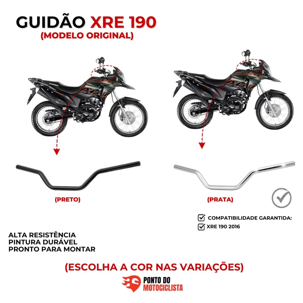 Guidão Moto Bros 160 2015 Xre 190 2016 Pro Tork Modelo Original Guidon Preto Ou Prata Reforçado De Aço