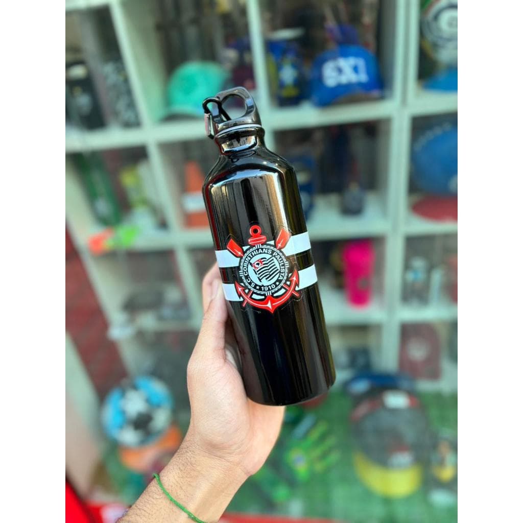 Garrafa Squeeze de Alumínio 500ml Oficial Licenciada Brasfoot Preta