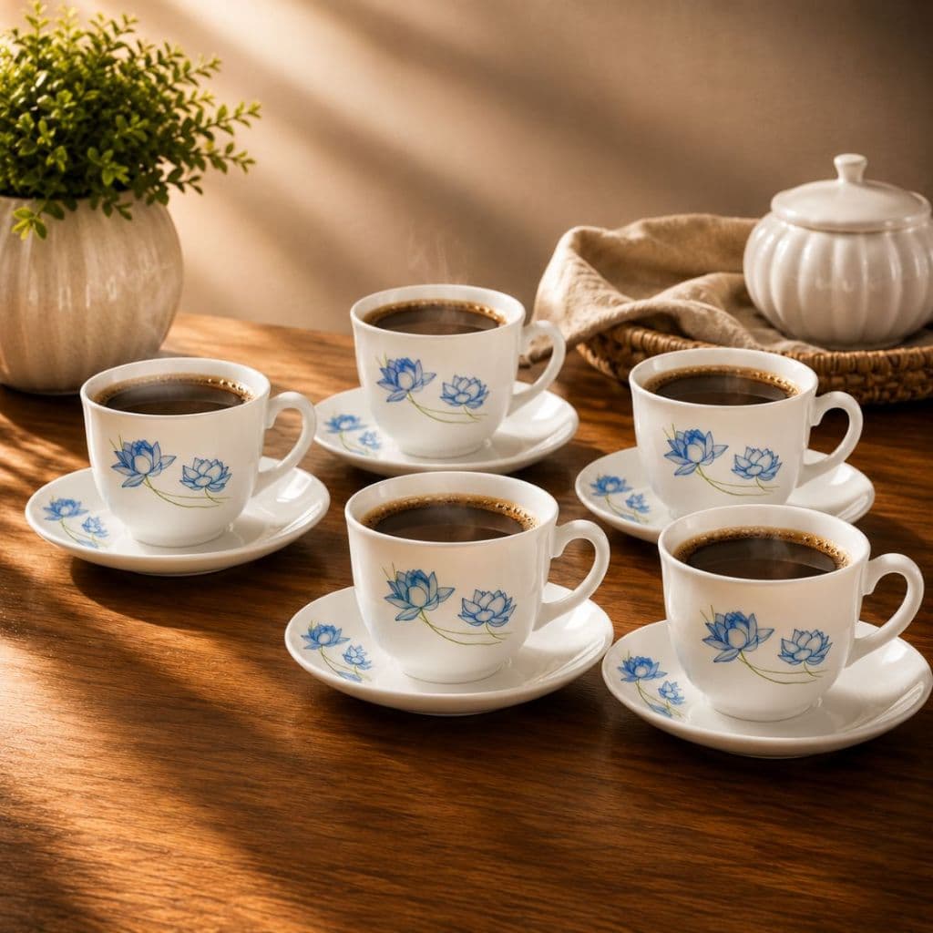 Jogo 6 Xícaras Chá Café com Pires de Vidro 220ml
