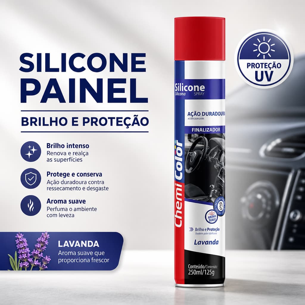 Silicone Painel 250ml Automotivo Chemicolor Proteção Brilho Duradouro Interior Carro
