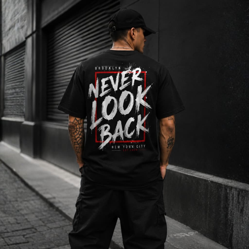 Camiseta Masculina Preta Urban Street Estampa Costas Grande Premium
