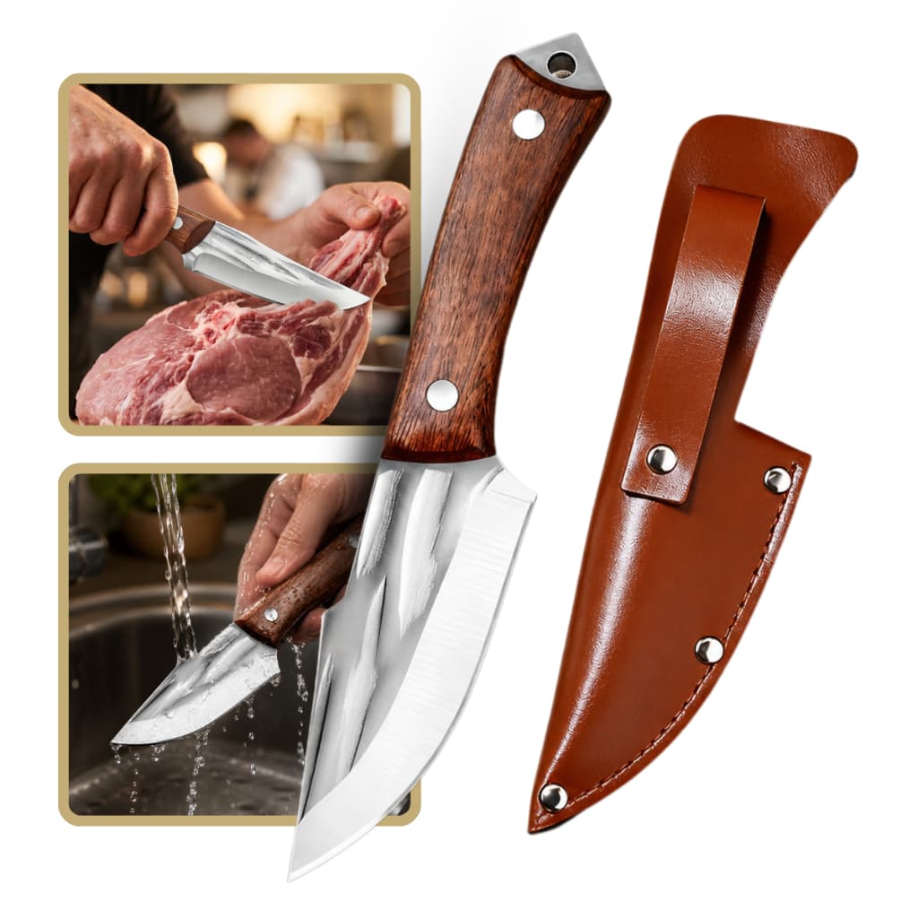 Faca Cutelo de Desossa Churrasco Profissional e Artesanal Rustico com Bainha Cozinha