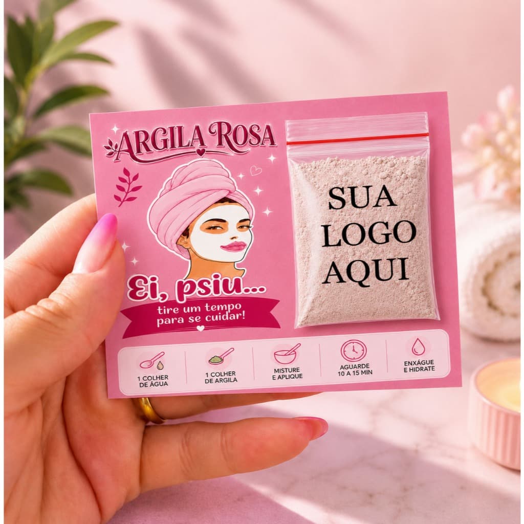 20a100 Kit Mimo Lembrancinha para sua cliente Personalizado Card + Argila verde ou rosa autocuidado