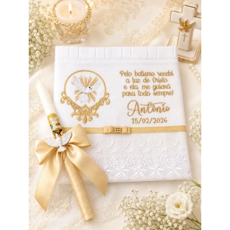 Toalha e Vela para Batizado Personalizado