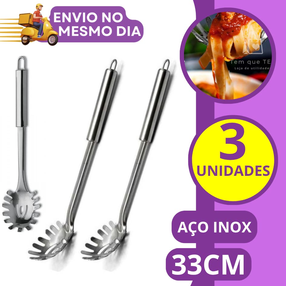 KIT 2 3 ou 5 Pegador de Massas em Inox GRANDE 33cm Profissional Colher para Servir Espaguete Macarrão Massa