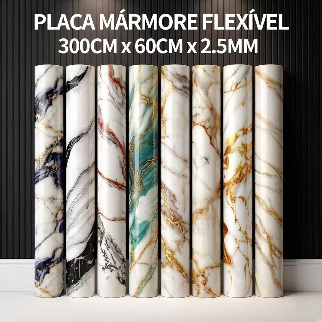 Placa Flexível Efeito Mármore 300x60cm Autoadesiva Anti-mancha para Diversos Ambientes Internos