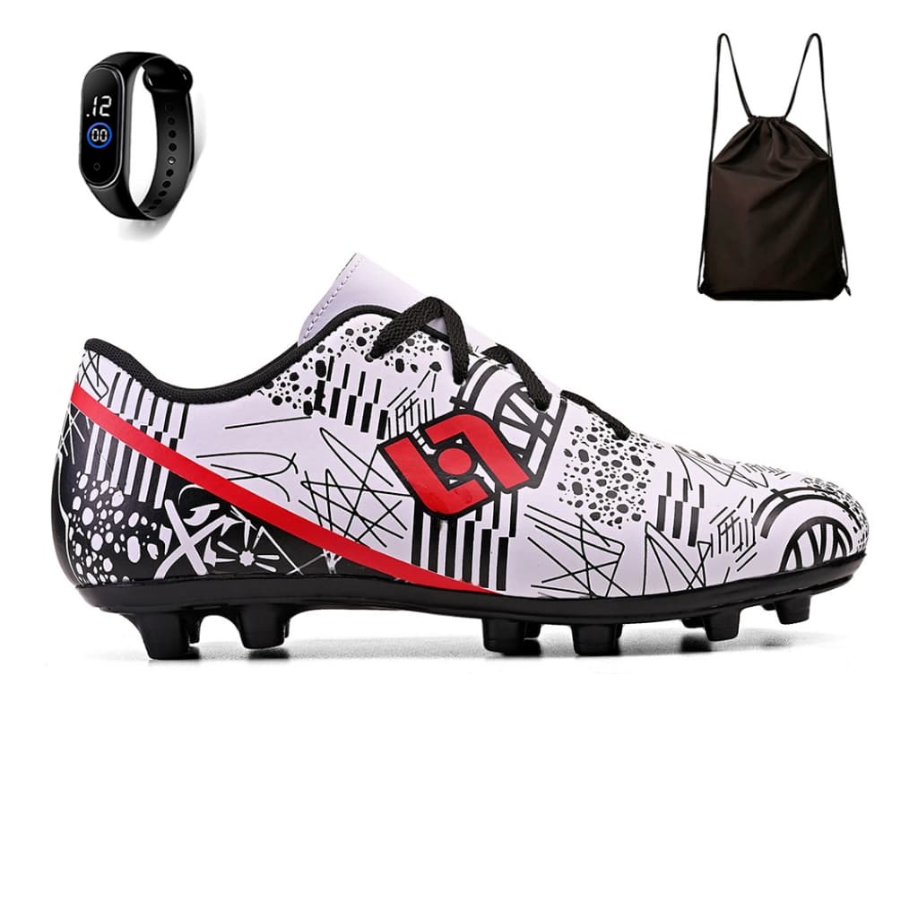 Kit Chuteira Futebol Campo Trava Infantil Resistente Costurada + Mochila e Relogio