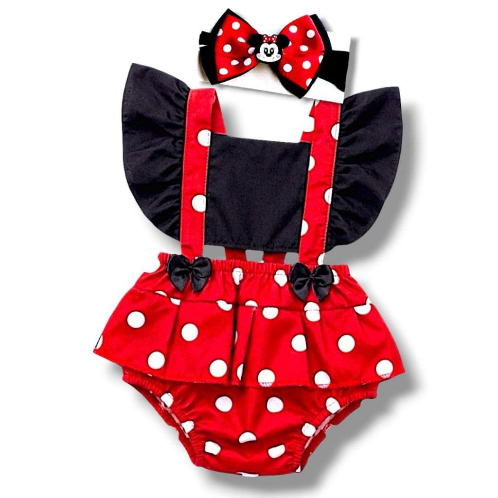 Roupa Bebê Mesversário Temático Body Romper Vestido Vermelho + Laço