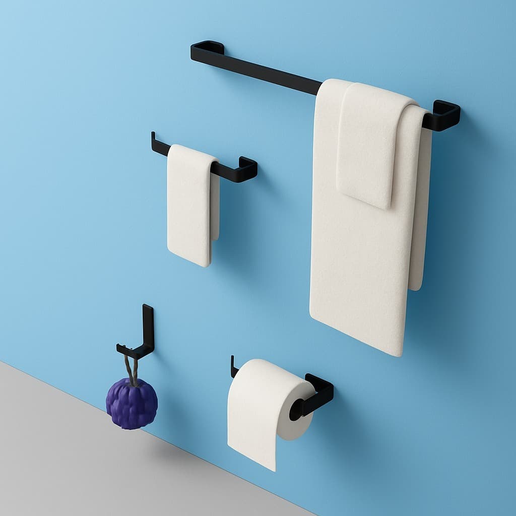 Kit Com 4 Peças Porta Toalhas Toalheiro e Papeleira Multifuncionais Para Banheiro