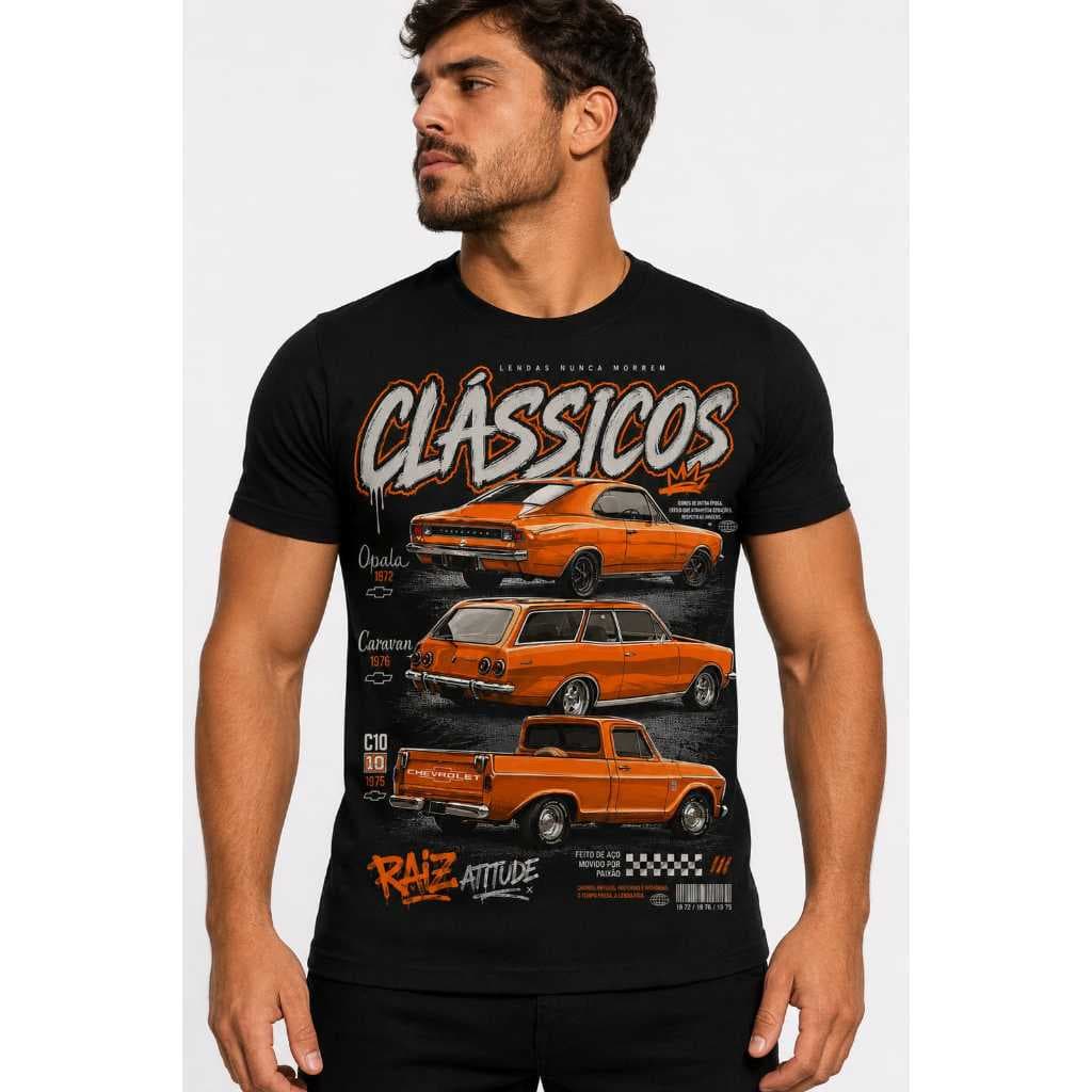 camiseta camisa preta algodão carro clássicos opala c10 caravan