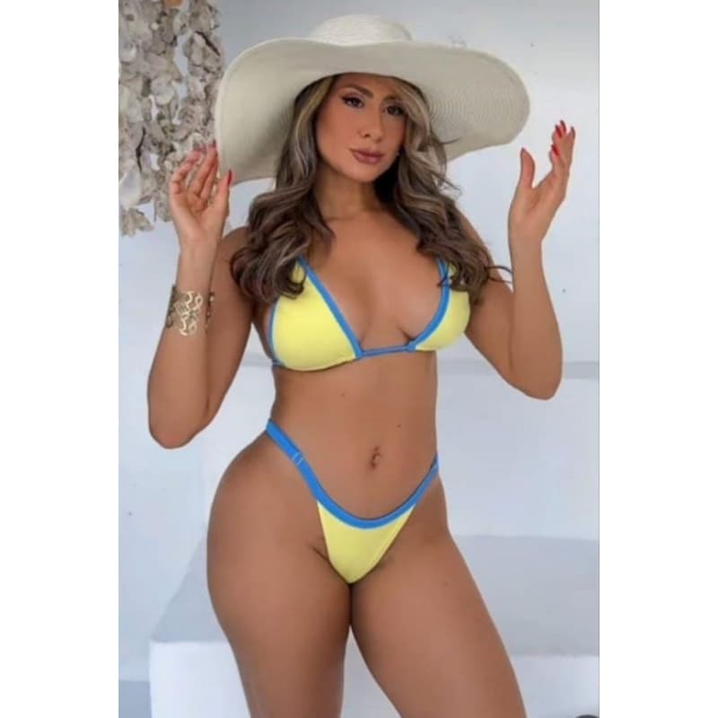 Biquíni Fita Cortininha Marquinha Bicolor Fio Dental Duas Cores Calcinha Regulável Moda Praia Bronze Sem Bojo