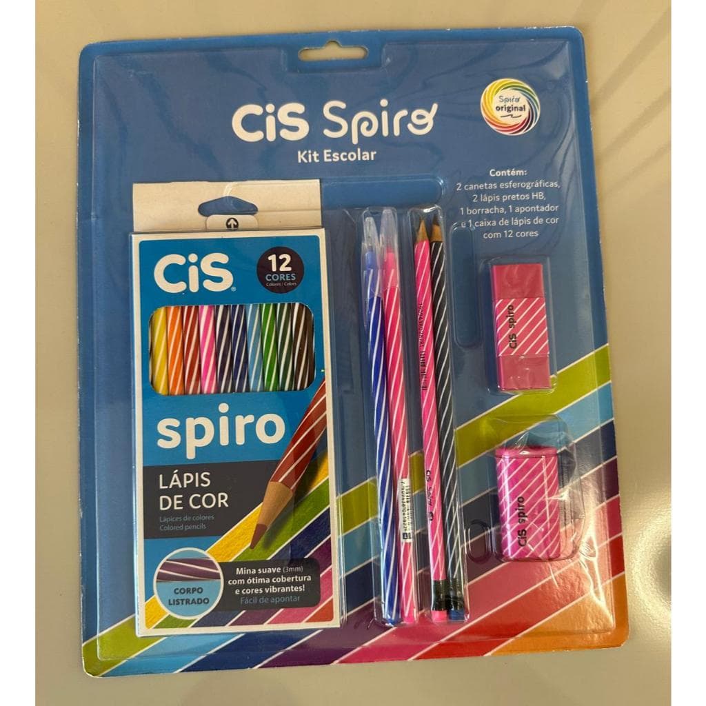 Kit Escolar CIS Spiro Completo 12 Cores + Canetas e Acessórios.