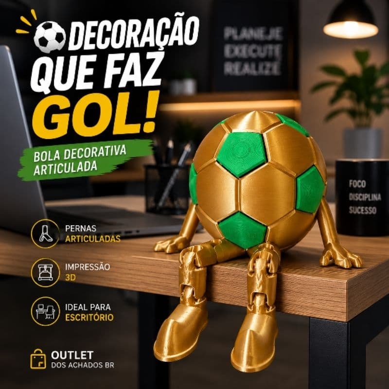 Bola Decorativa Articulada Futebol 3D Enfeite Mesa Estante Escritorio Presente Criativo