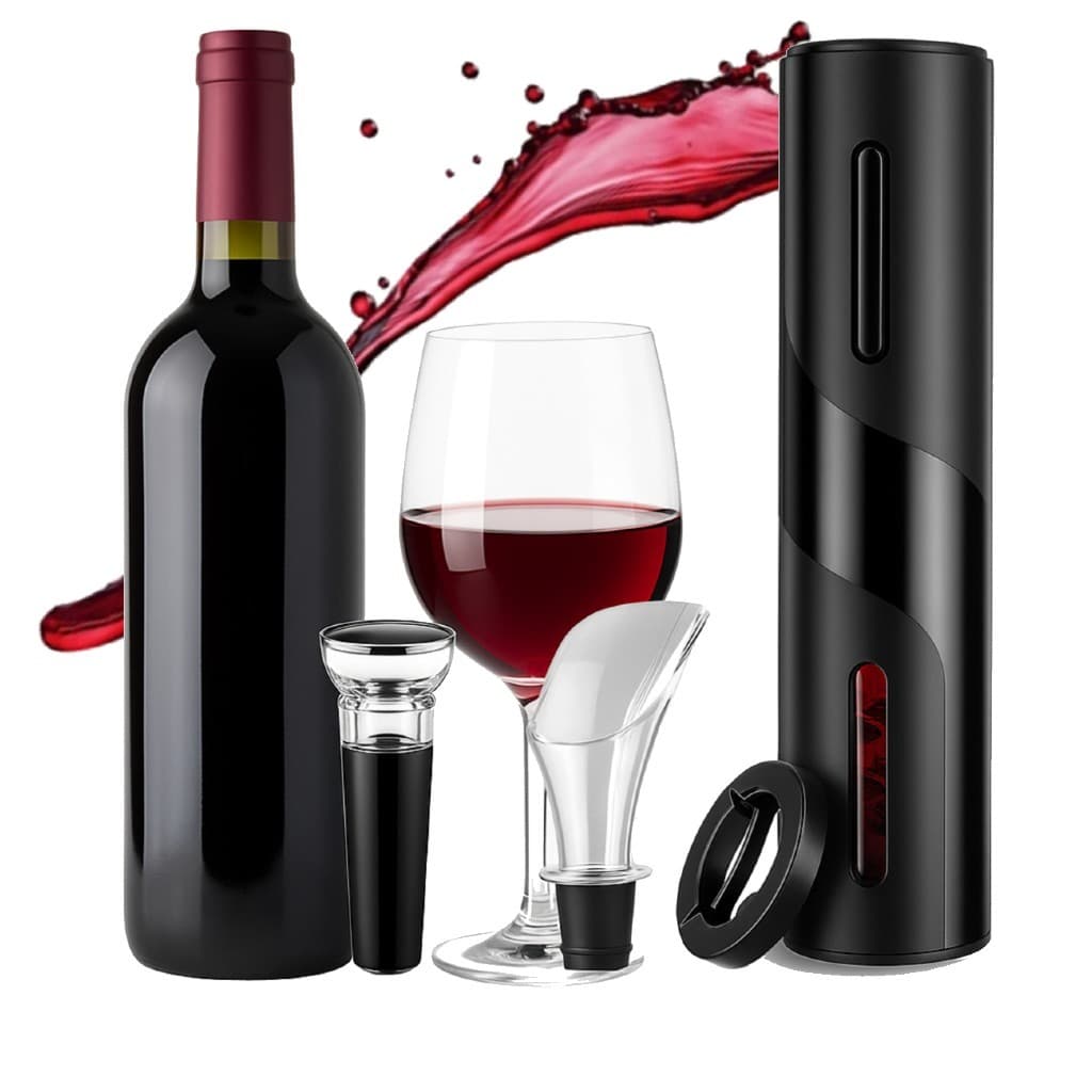Abridor De Vinho Elétrico Automático Recarregável USB Kit Completo Com Cortador Bico Dosador E Tampa Para Vinho