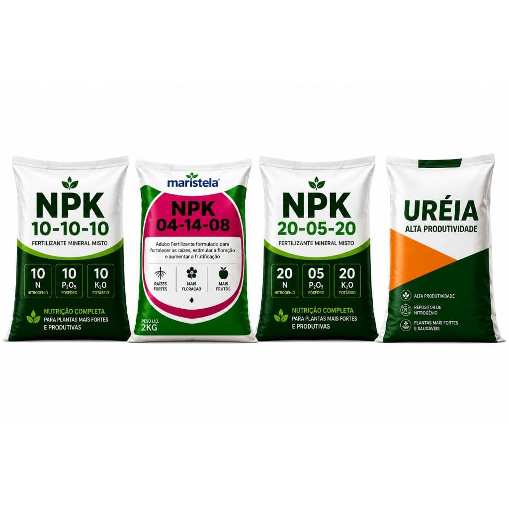 Kit Fertilizantes NPK 10-10-10,  04-14-08,  20-05-20 + Ureia 45% N | Hortas, Jardins, Frutíferas e Plantas