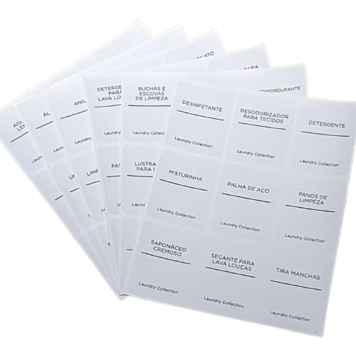 54 Etiquetas Rótulos Adesivos Minimalista Branco para Lavanderia (6x7,5cm) Resistente Vinil Lavável