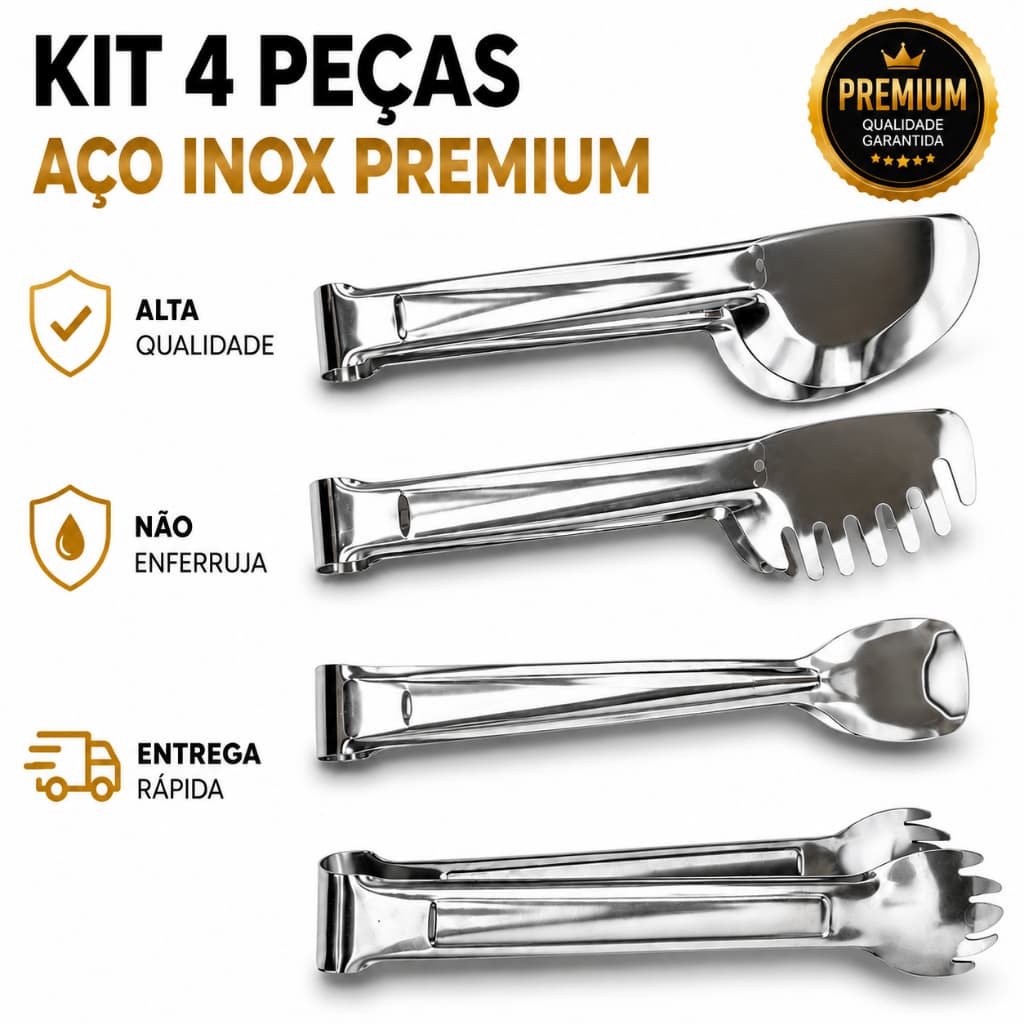 Kit 4 Pegador Inox Premium Multiuso Para Massas Frios Saladas e Gelo Aço Inoxidável Profissional Cozinha Restaurante