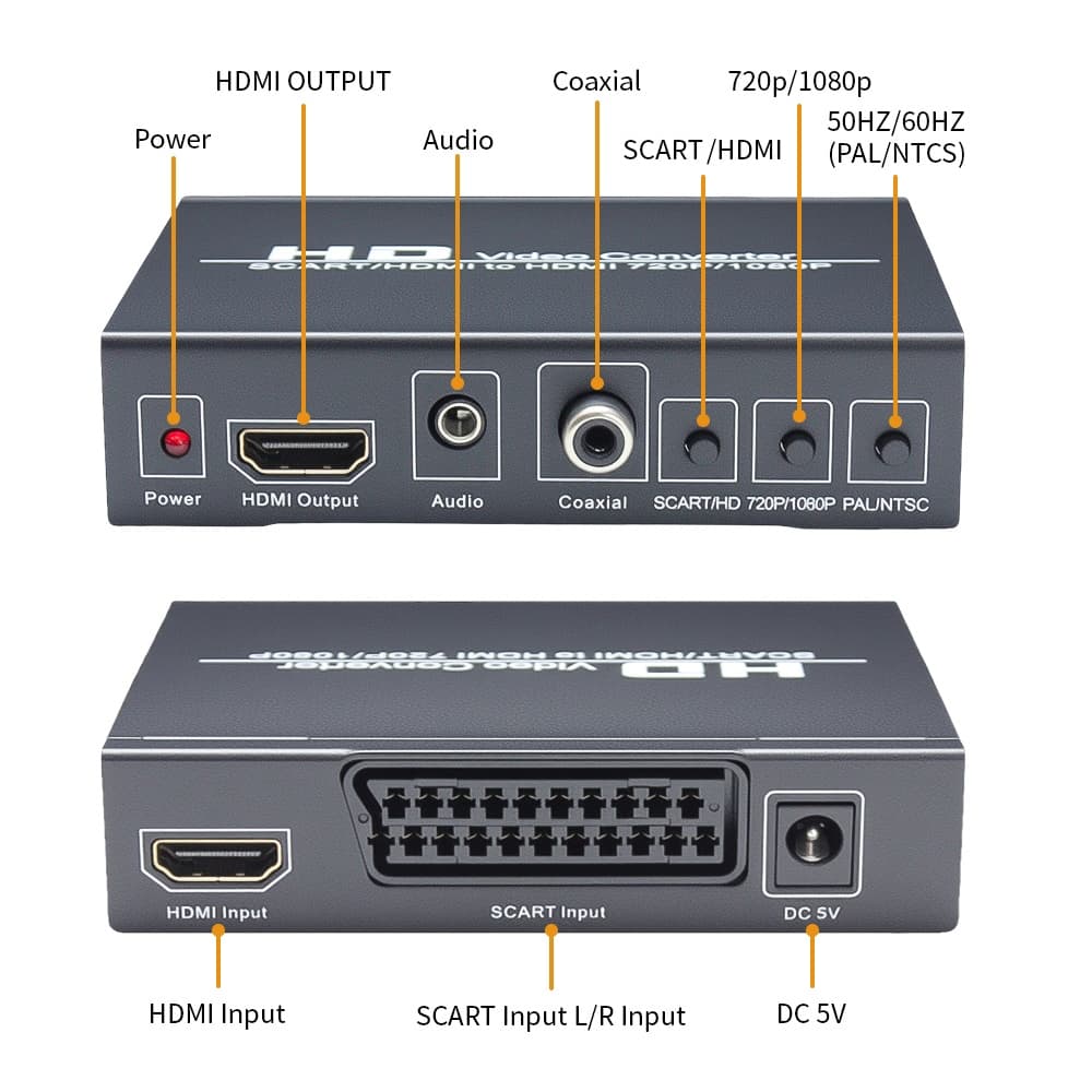 Adaptador Conversor SCART e HDMI para HDMI 1080p c/ Extrator de Áudio Coaxial e P2 (AUX) - Para TV, Consoles e DVD