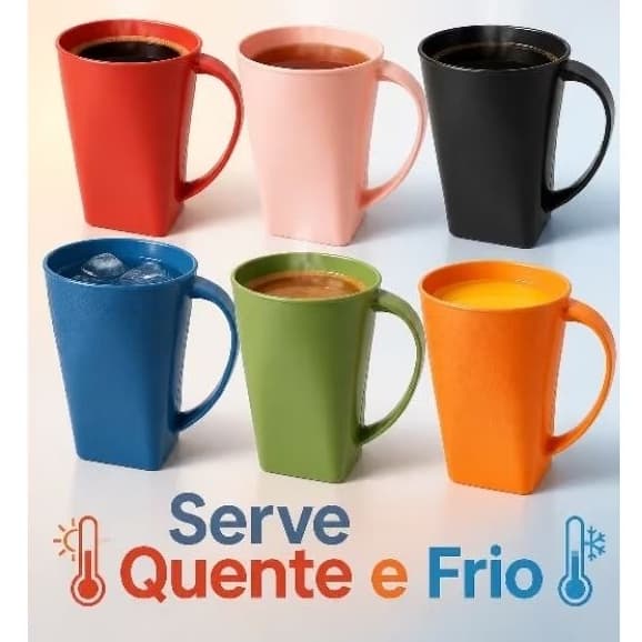 Caneca Plástica 450ml Resistente Colorida Reutilizável Prática Casa Cozinha Igreja Escolas